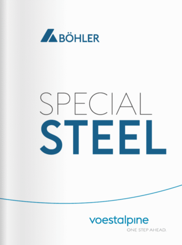 A white cover with the Böhler logo, the words SPECIAL STEEL in large text, and the voestalpine logo with the tagline ONE STEP AHEAD..